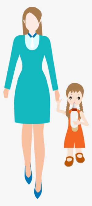 Cartoon Woman Holds The Hand Of A Small Child - Woman With Child Cartoon