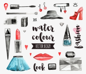 Cosmetics Watercolor Painting Drawing Illustration - Hand Drawn Icons Watercolor