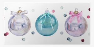 Set Of Watercolor Christmas Glass Balls With Bows And - Christmas Day