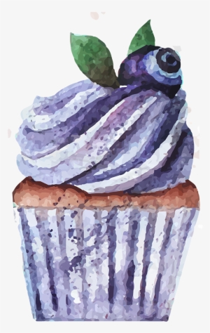 Cupcake Bakery Watercolor Painting Drawing - Purple Ice Cream Painting