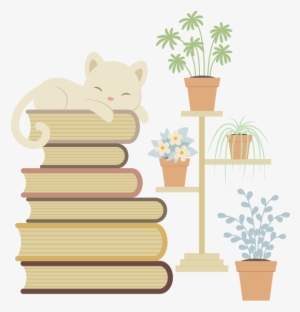 Adding The Cat And Books - Cartoon