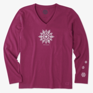 Women's Watercolor Snowflake Long Sleeve Crusher Vee - Long-sleeved T-shirt