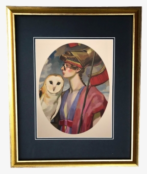 Vintage Gold Frame Gucci Roman Woman Owl Portrait Illustration