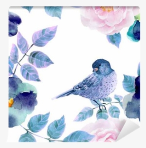 Watercolor Seamless Pattern With Flowers And Birds