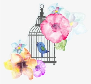 Watercolor Flowers Bird Cage