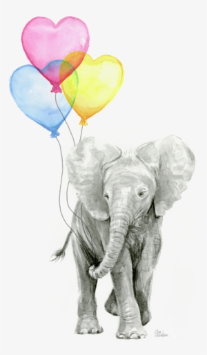 Watercolor Elephant With Heart Shaped Balloons Fleece - Elephant Watercolour