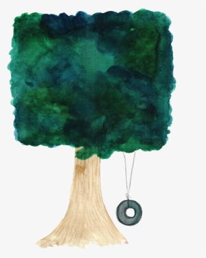 Watercolor Painted Tree With A Tire Swing - Watercolor Painting