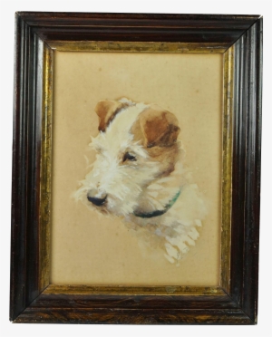 Antique Jack Russell Dog Watercolor Portrait Signed - Wire Hair Fox Terrier