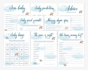 Blue Baby Shower Games Printables With Watercolor Clouds - Watercolor Painting