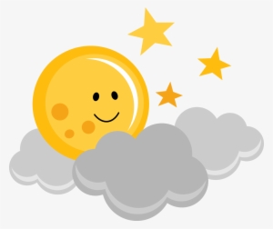 Cute Moon With Clouds And Stars, $0 - Clouds And Stars Clipart