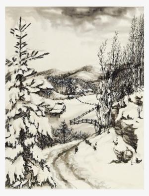 Sunday In Vermont Winter Watercolor - Winter Watercolor