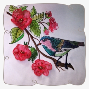 Watercolor Bird With 3d Blossoms - Chickadee