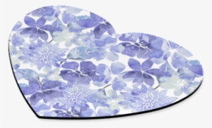 Blue Watercolor Flower Pattern Heart-shaped Mousepad - Watercolor Painting