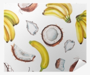 Watercolor Banana And Coconut Pattern Poster • Pixers® - Art Print: Lenavetka87's Watercolor Coconut Set, 30x30cm.
