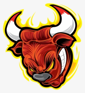 Printed Vinyl Angry Bull Head In Flames - Sticker