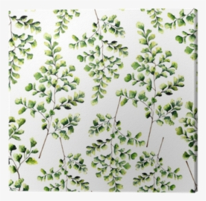 Watercolor Seamless Pattern With Maidenhair Fern Leaves - Japanese Noren Doorway Curtain Tapestry With Summer
