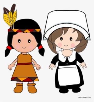 Pilgrim Girl And Native American Girl Clip Art - Transparent Background Pilgrim Girl