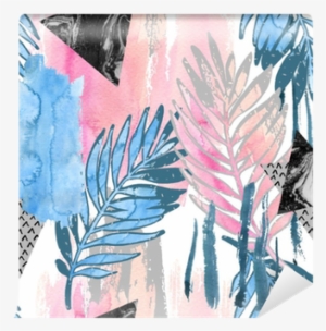 Abstract Tropical Leaves Filled With Watercolor Rough - Watercolor Painting