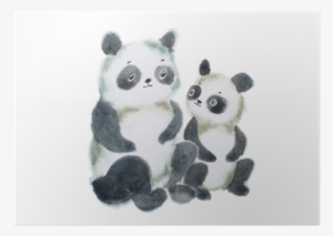 Two Cute Furry Panda Bears Hand Painted With Watercolors - Watercolor Painting