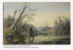 19th Century Painting Depicting Trappers Hunting Beaver