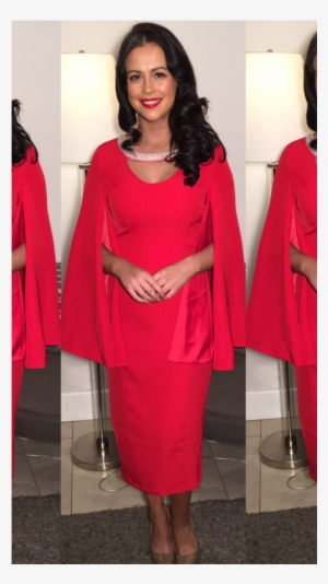 Red Cape Dress With Pear Detail - Cape Dress