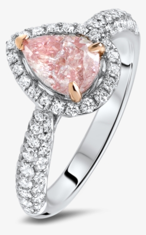 Pear Shaped Pink Diamond Halo Pave Ring - Pear Cut Pink Diamond Halo Ring