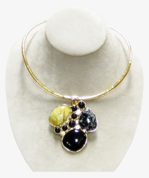 Stainless Gold White Metal Pendant W/black Onyx, Green - Necklace