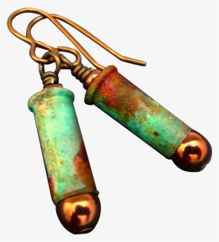 Rustic Patina Bullet Shell Earrings - Brass