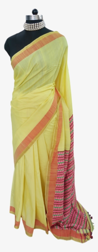 Eri Pat Tsc Blend Saree In Canary Yellow With A Dramatic - Silk