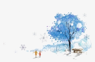 Winter Trees Watercolor Clipart