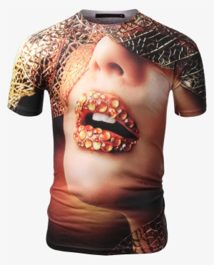 Jeweled Lip Print Sublimation T-shirt - Print T Shirt Png