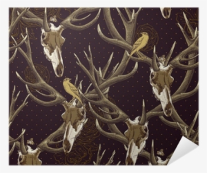 Vintage Seamless Background With A Deer Skull Poster - Deer