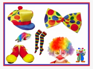 Childrens Clown 6 Peice Set Bow Tie Cap Shoe Covers