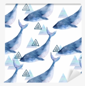Watercolor Seamless Pattern With Whale And Geometrical - Watercolor Painting