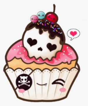 Kawaiicupckake Kawaii Cupcake Skull Drawing Sticker - Kawaii Cupcake