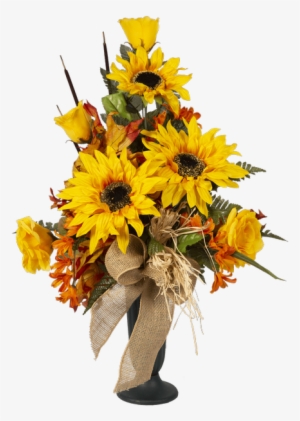 Silk Fall Sunflowers, Roses & Burlap Cem - Bouquet