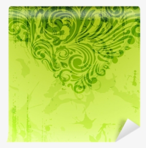Green Vintage Background With Scrolls And Watercolor - Watercolor Painting