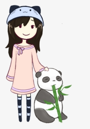 Cartoon Girl With A Cute Panda Tattoo Design - Girl With Cute Panda