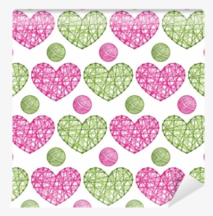 Seamless Vector Pattern With Hearts And Balls Of Yarn - Motif