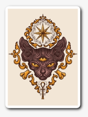 Third Eye Bald Cat Mystic Sticker - Symbol Occult Vector