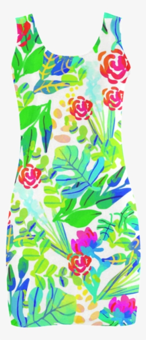 Cute Tropical Watercolor Flowers Medea Vest Dress