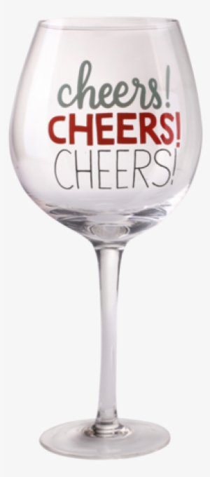Wine Glass With Three Text Of Cheers - Glass
