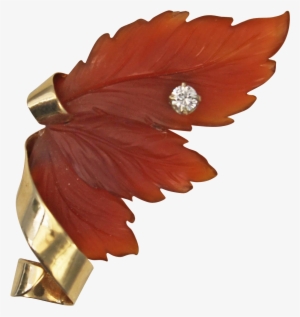 Carnelian And Diamond 14kt Gold Leaf Brooch Found At - Brooch