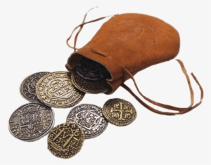 money pouch and coins png - bolsa de couro medieval