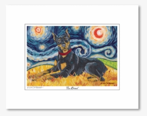 Doberman Starry Night Matted Print - Airedale Terrier Art