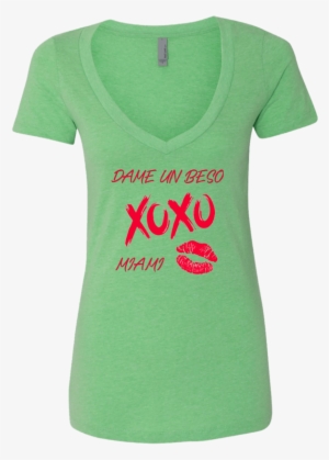 Dame Un Beso Miami Xoxo Ladies' Deep V Neck T Shirt