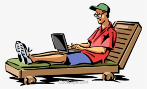 Man Relaxing In Beach Chair Royalty Free Vector Clip - Man Sitting In A Lawn Chair Clipart