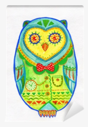 Watercolor Drawing Of Egg Shaped Owl Wall Mural • Pixers® - Drawing