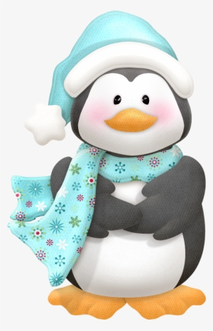 Blue Scarf Penguin - Winter Penguin Clipart