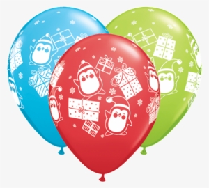 11" Penguins & Presents - Quarubber 11 Inch Rubber Balloon - Penguin & Presents